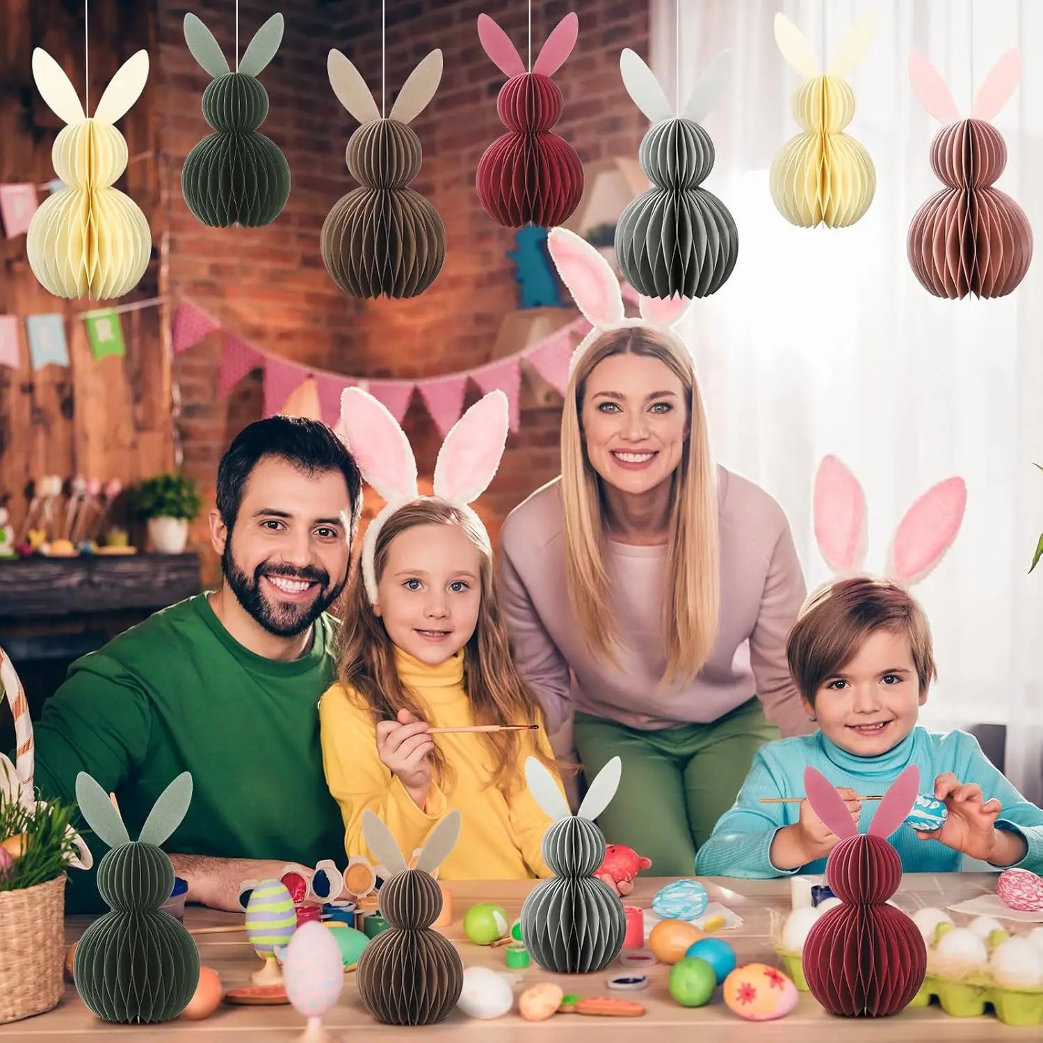 Easter Bunny 3D Ornament Paper Honeycomb Bunnies Easter Day Party Decorations Cute Rabbit For Wedding Birthday