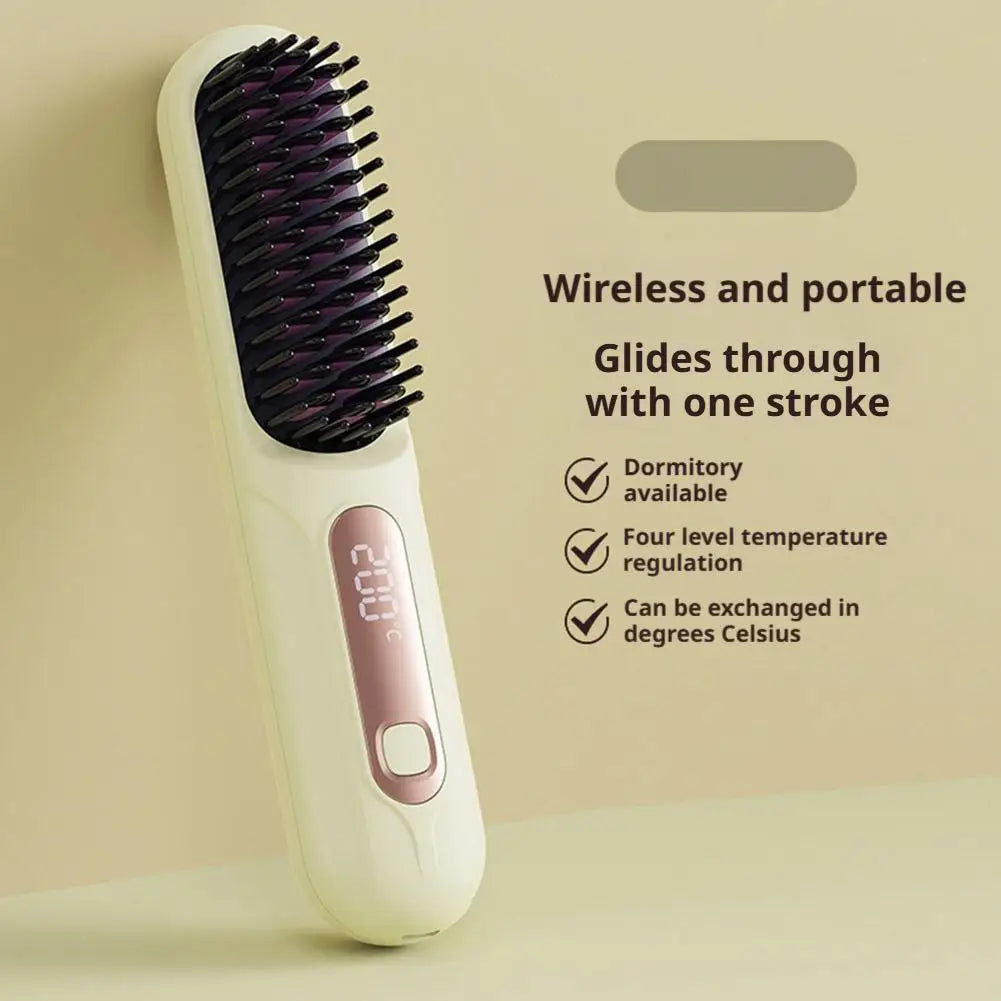 Wireless Hair Straightening Brush Rechargeable Comb For Frizz Control & Smooth Shiny Hair Portable Flat Iron Styling Tool D0G7