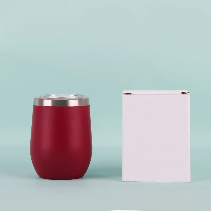 50pcs Custom 12oz double wall stainless steel wine tumbler insulated vacuum egg shape wine tumbler with sliding lids