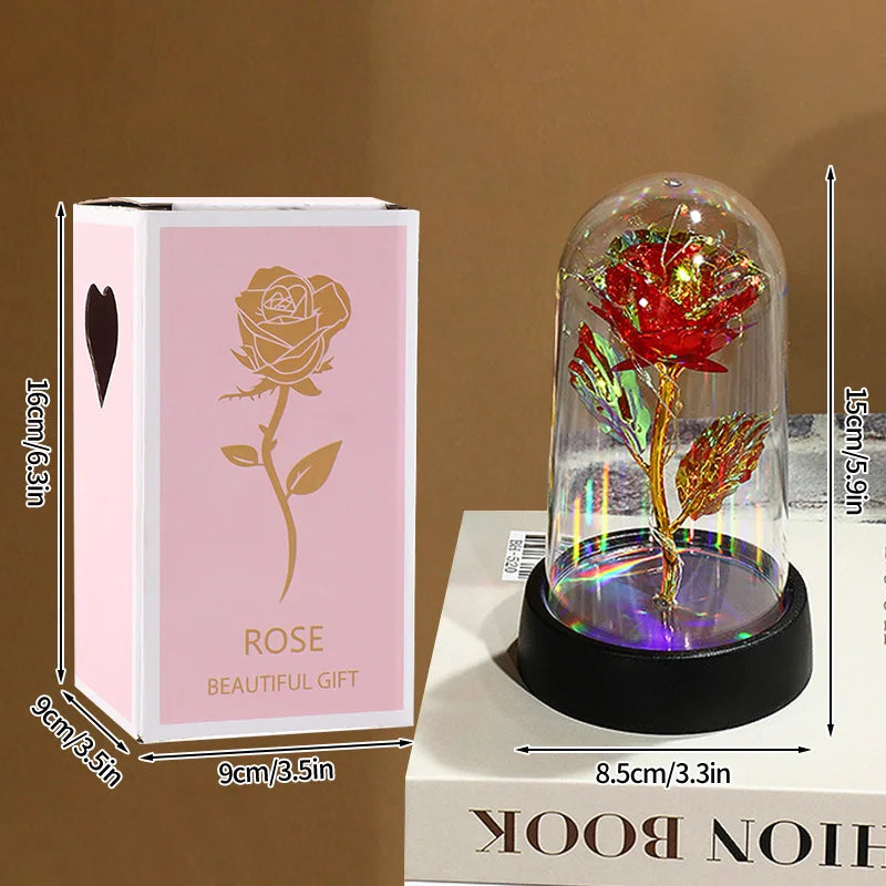 Christmas Valentine's Day Gifts Eternal Rose Flowers in Glass Cover Simulation Rose Flower Desktop Ornament For Girlfriends