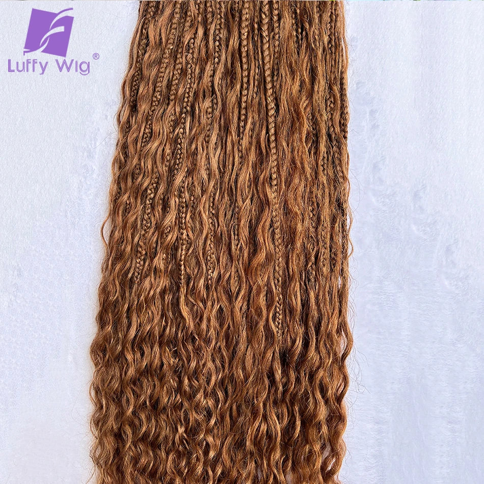 Crochet Boho Box Braids #30 Color Brown Human Hair Curly Full Ends With Pre Looped Braiding Goddess Hair Extensions For Women