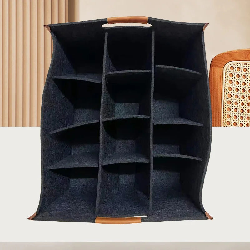 12-Compartment Felt Storage Basket, Portable & Modular Design for Kitchen, Home, and Beverage Organization