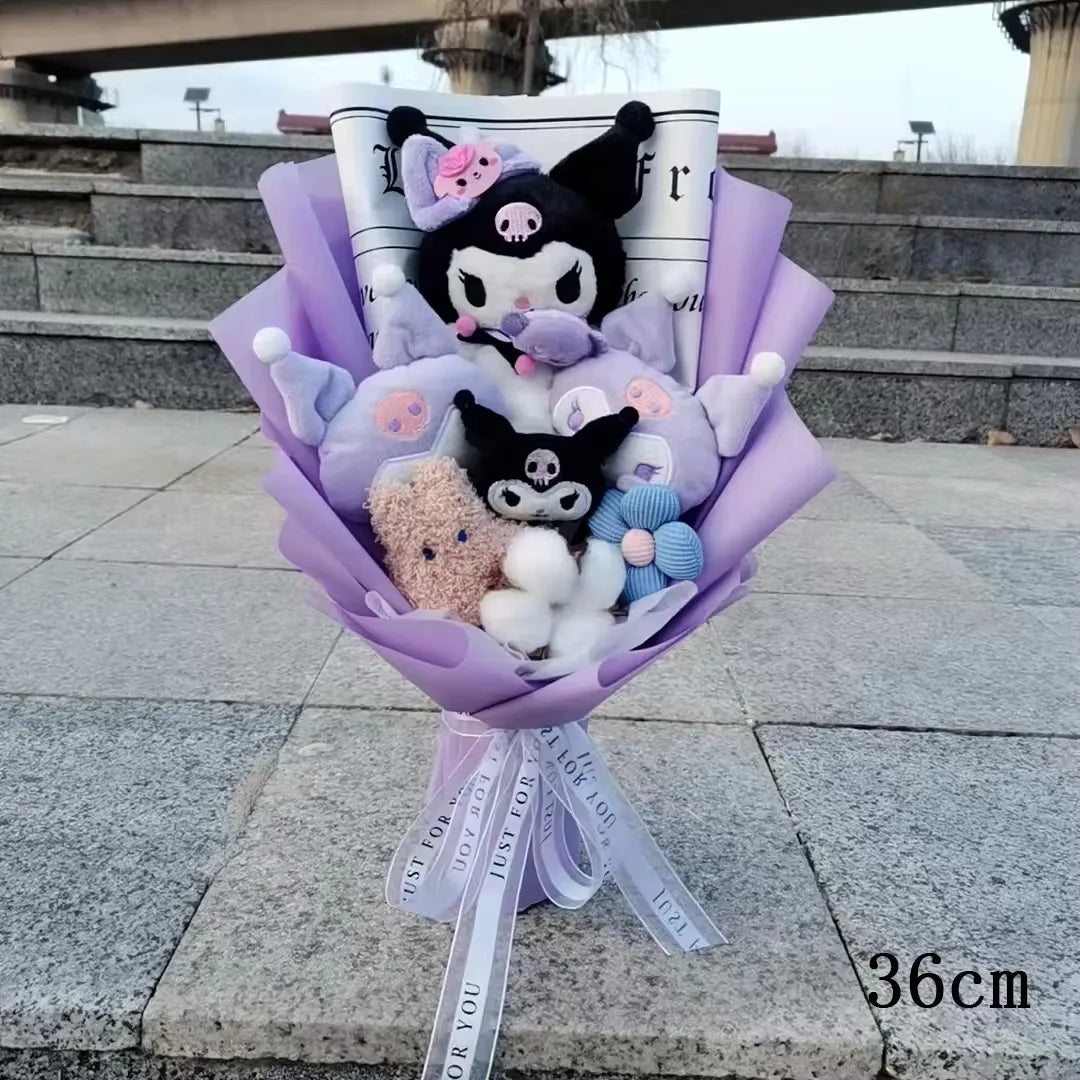 Hello KT Cartoon Plush Bouquet  Anime Rose Flowers Doll Home Wedding Decoration Christmas Valentine's Day Gift