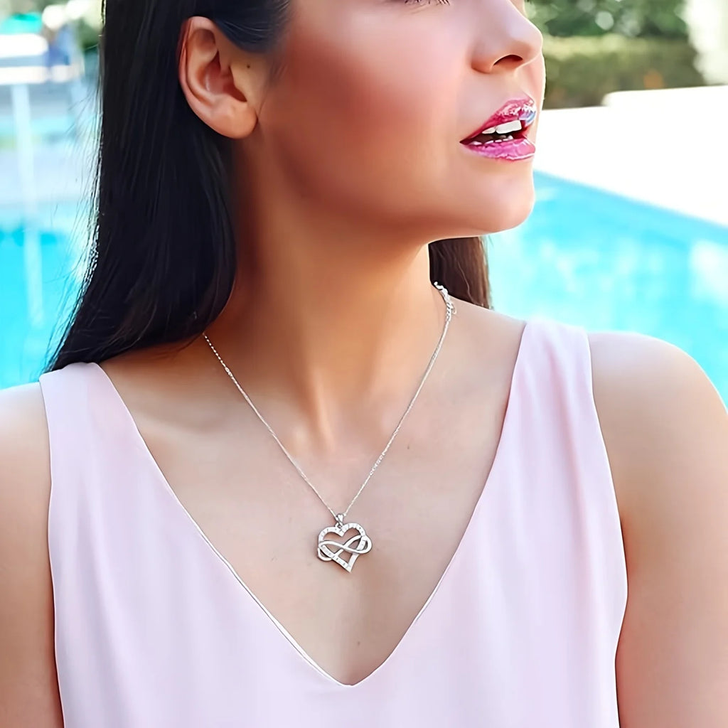 Women's Fashion Infinite Love Necklace with Red Rose Flower Gift Box, Valentine's Day and Mother's Day Gifts for Wife and Mom