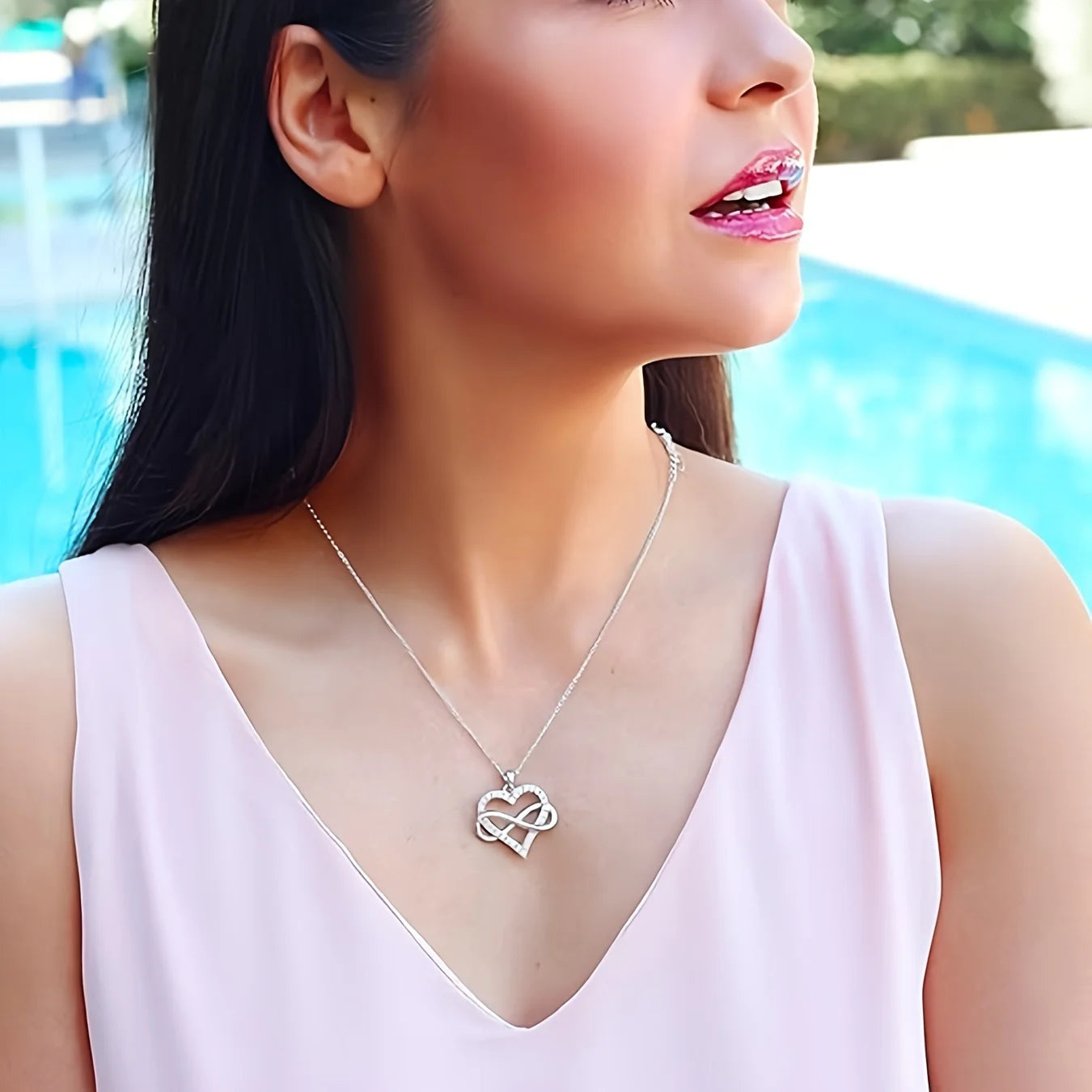 Women's Fashion Infinite Love Necklace with Red Rose Flower Gift Box, Valentine's Day and Mother's Day Gifts for Wife and Mom