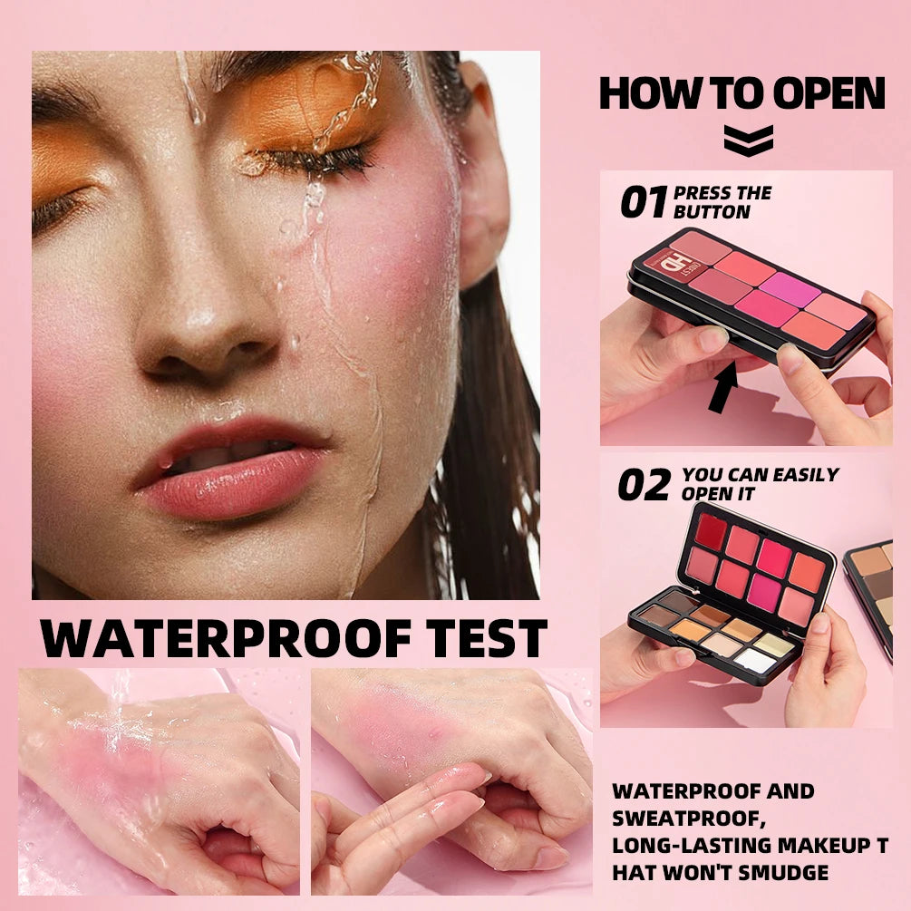 QIBEST 16 Colors Box Blusher Plate Multi-Color Cream Blush Plate Concealer Contour And Highlighter Palette Makeup Blush Face