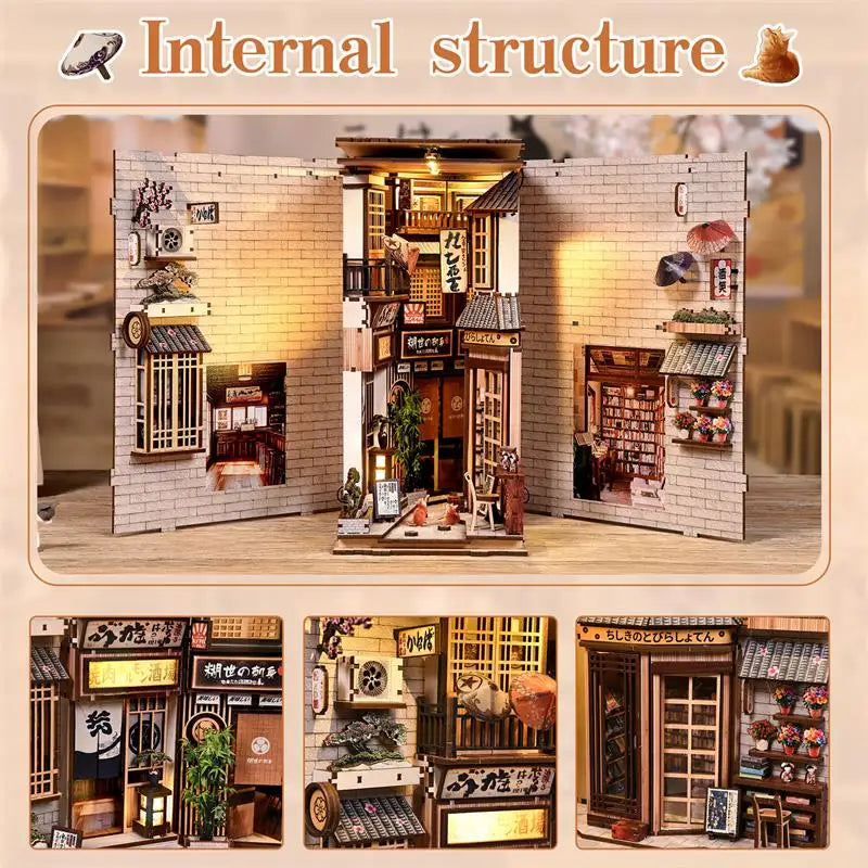 Cat's Alley DIY Miniature House - 3D Wooden Book Nook Kit, Hand-Assembled Bookend & Home Decor, Christmas and Black Friday