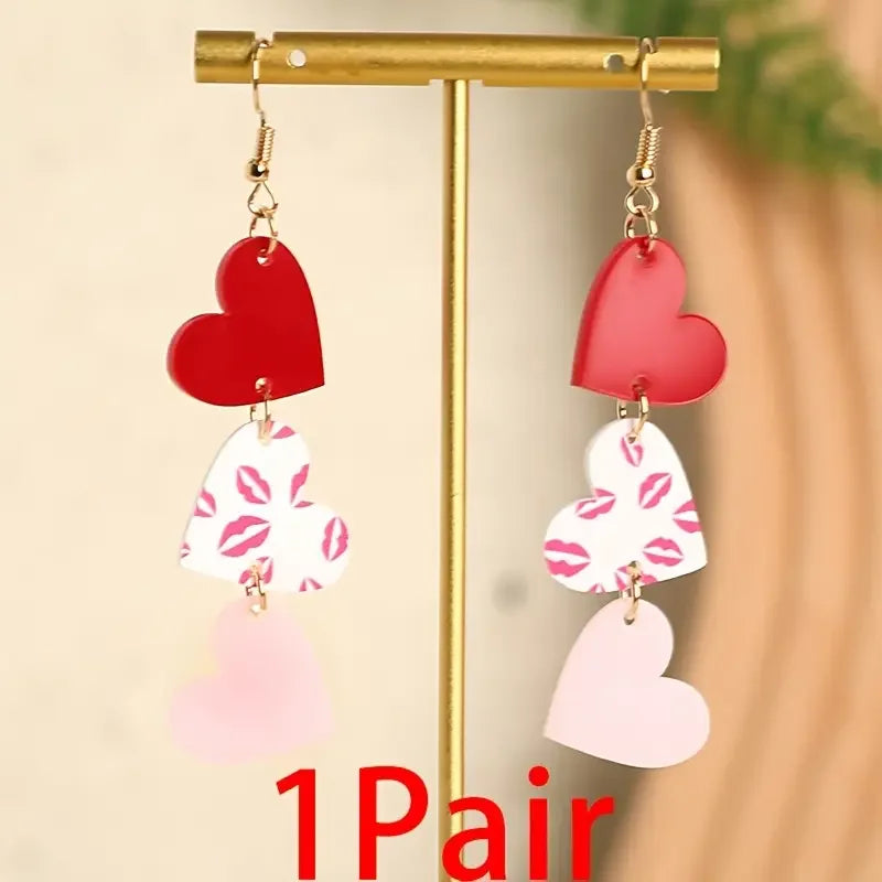 1 Pair EXGOX Valentine'S Day Acrylic Heart Earrings - Cute & Sexy Kiss Pattern Stainless Steel Post All-Season Fashion Jewelry