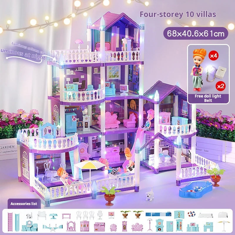 3D DIY Fantasy Princess Castle Villa Assembly Doll House Set Toys, Girls Home Toys & 3D Kids Toys