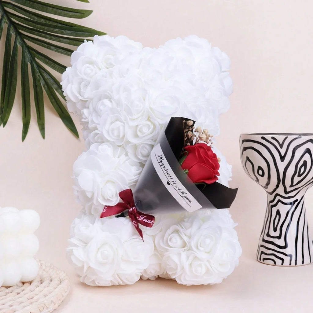 Foam rose teddy bear carry bouquet. Ideal for weddings, Mother's Day, thank you to nurses/teachers or other celebrations!