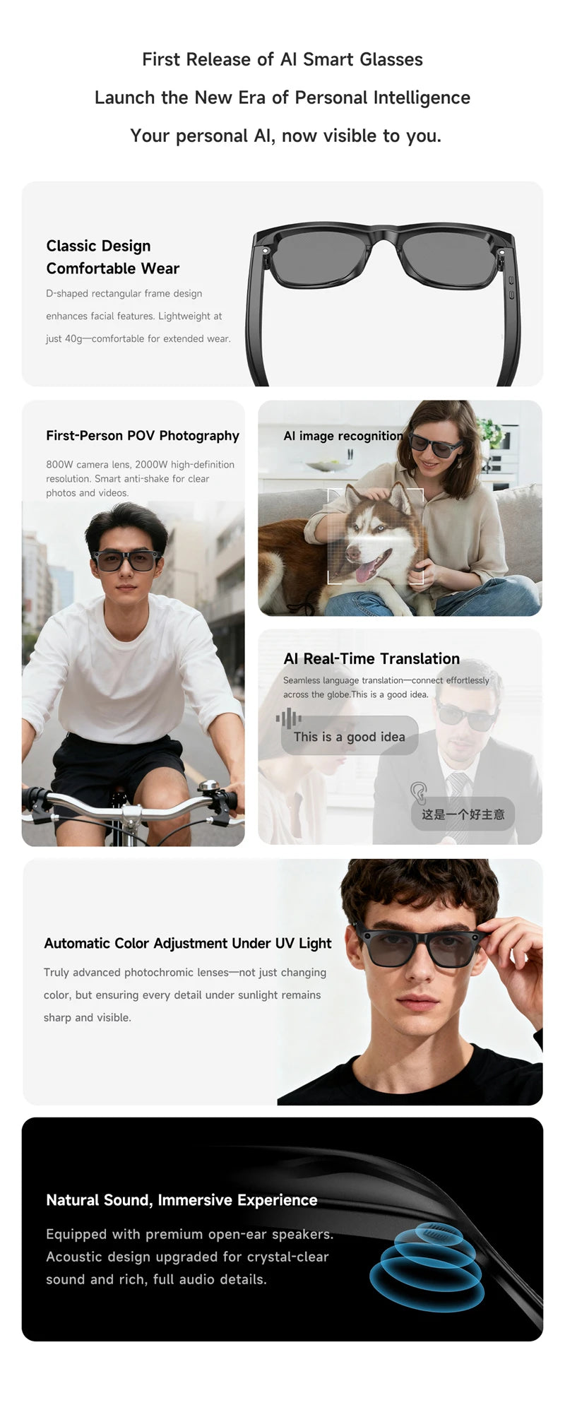 Xiaomi 4K HD Electrochromic AI Smart Glasses Translate Chat GPT 800W Camera Bluetooth Call Voice Assistant Control Smart Glasses