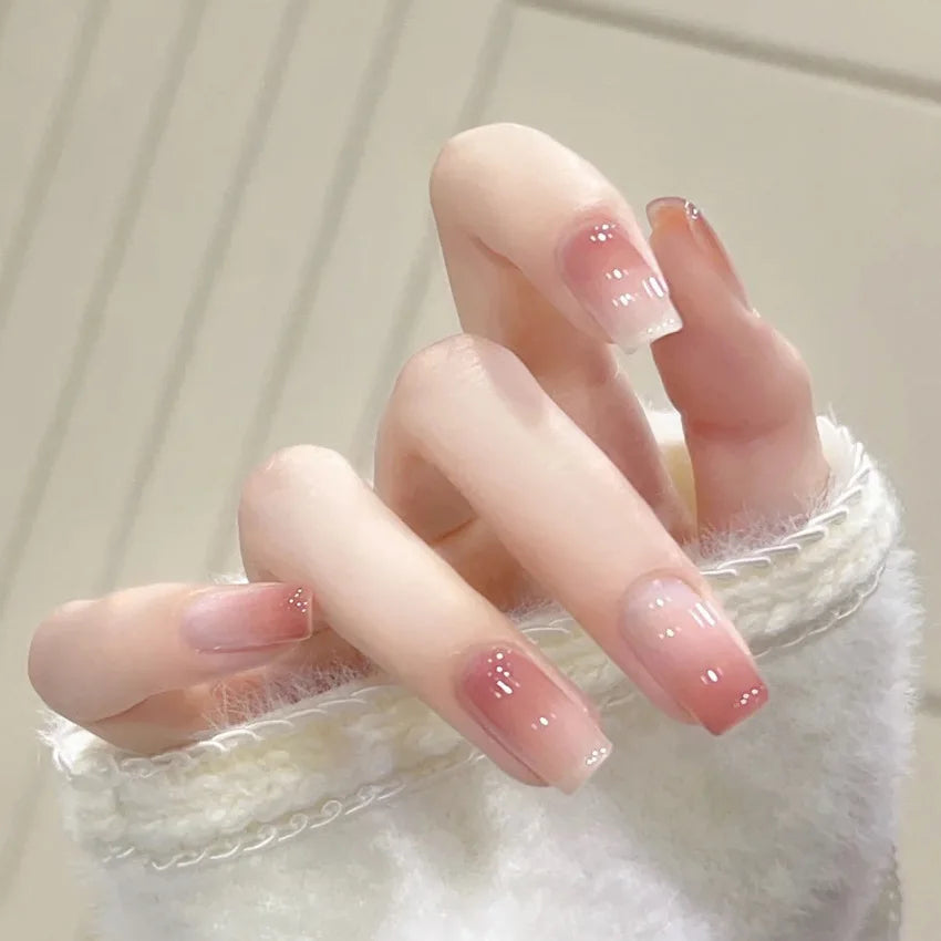 Blush Pink False Nails Bowknot Diamond Pearl Nails