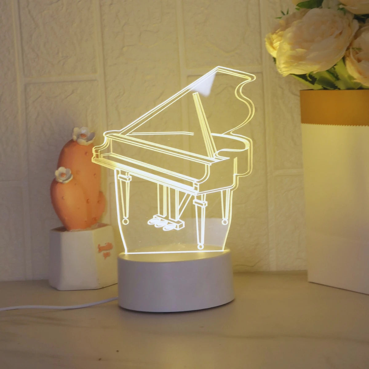 3D Piano Night Light: Decorate Your Space with Monochrome Warm Light - The Perfect Gift for Christmas or Halloween