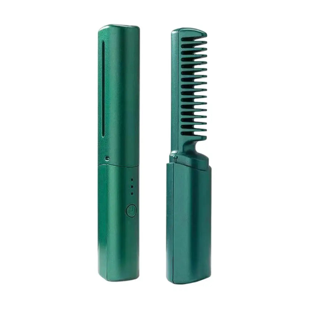 Rechargeable Wireless 2in1 Hair Straightener Curler Comb - Portable Negative Ion Hair Care Tool No Damage Hair Dual Purpose