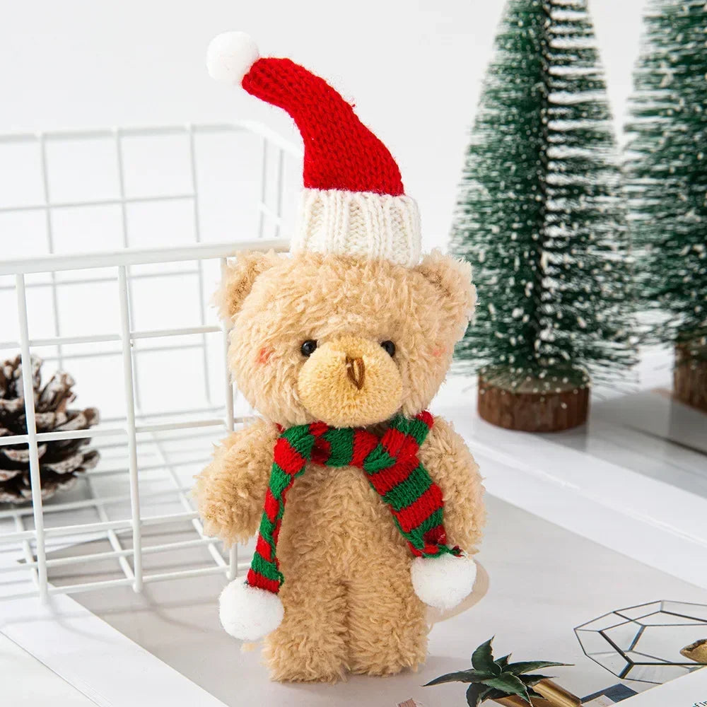 Mini Christmas Bear Doll Plush Bear Gift Clothing Bag Keychain Pendants Baking Decoration Christmas Drop Ornaments Kid Xmas Gift