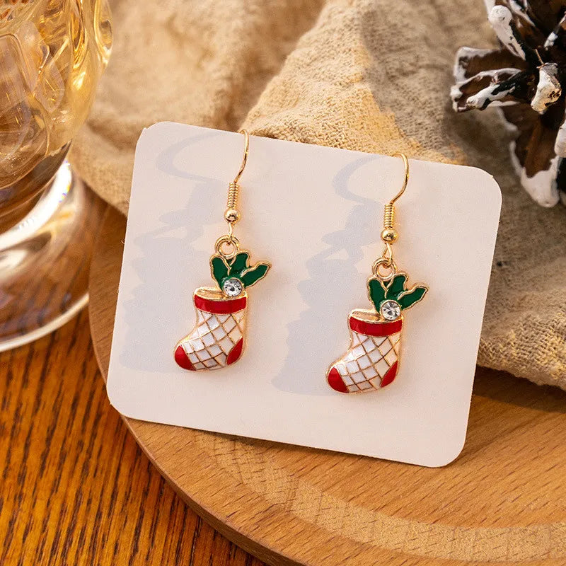 Vintage Metal Christmas Tree Dangle Earrings for Women Fashion Socks Santa Claus Snowflake Drop Earings New Year Party Jewelry