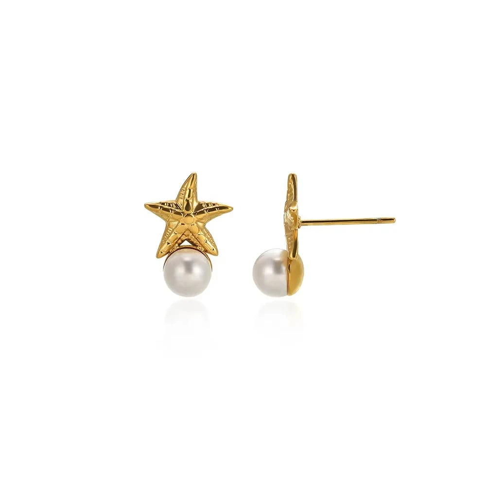 Exquisit Stainless Steel Love Heart Flower Earrings for Women Gold Plated Pearl Ear Stud Earrings Party Personality Jewelry New