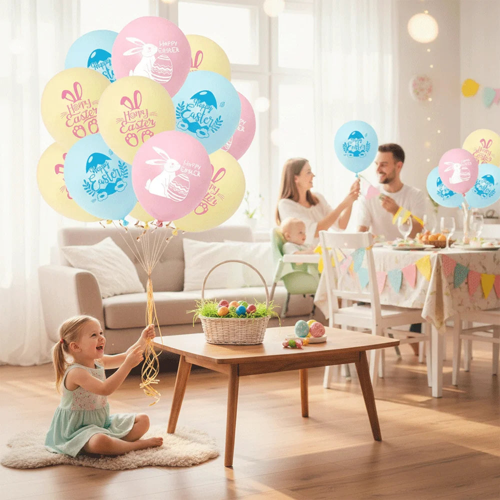 12pcs Easter Balloons Set 12inch Bunny Egg Printed Latex Balloon Happy Easter Party Decorations for Home Kids Gift Spring Decor