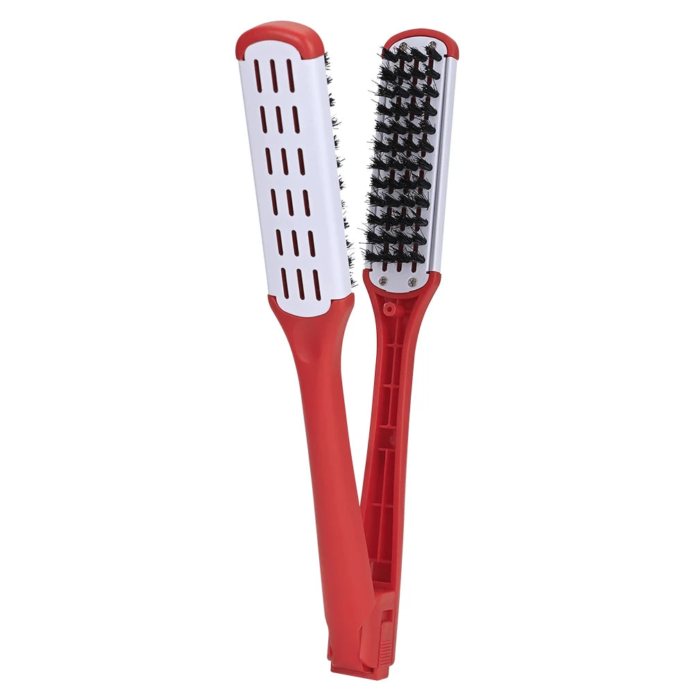 Professional V-Shape Hair Straightening and Curling Brush - High-Temperature Pure Boar Bristle Multi-Functional Styling Comb