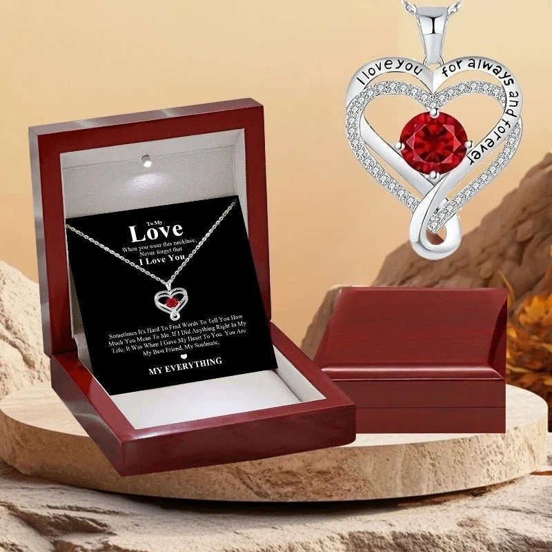 To My Love Eternal Heart Double layered Heart shaped Necklace With Gift Box For Gilrfriend Wife Christmas Valentine's Day Gifts