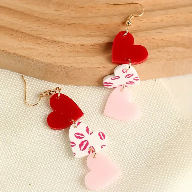1 Pair EXGOX Valentine'S Day Acrylic Heart Earrings - Cute & Sexy Kiss Pattern Stainless Steel Post All-Season Fashion Jewelry