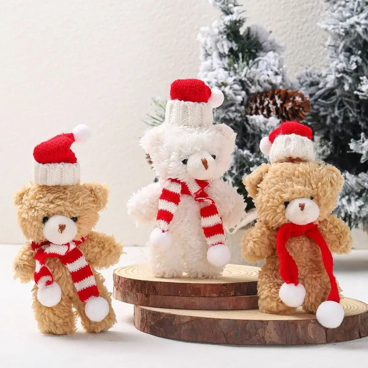 Mini Christmas Bear Doll Plush Bear Gift Clothing Bag Keychain Pendants Baking Decoration Christmas Drop Ornaments Kid Xmas Gift