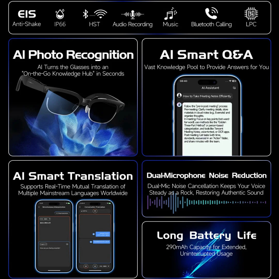 AI smart glasses with 8M Camera Recording Translation Bluetooth Call Music Men Women 2026