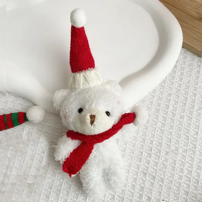 Mini Christmas Bear Doll Plush Bear Gift Clothing Bag Keychain Pendants Baking Decoration Christmas Drop Ornaments Kid Xmas Gift