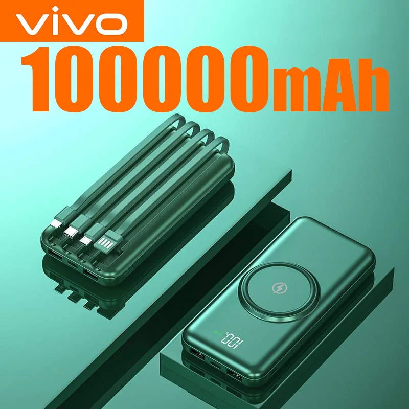 VIVO 200000mAh Power Bank Wireless Charging Power Bank Portable Mobile Power Digital Display 4 Wire For iPhone Samsung Huawei