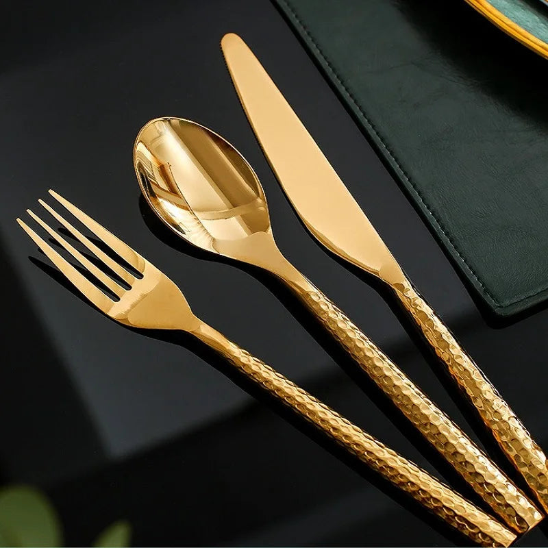 New European Style Light Luxury Bone China Steak Plate  Knife, Fork, Spoon, Napkin Buckle，Cloth Napkin，Wine Glass Tableware Set