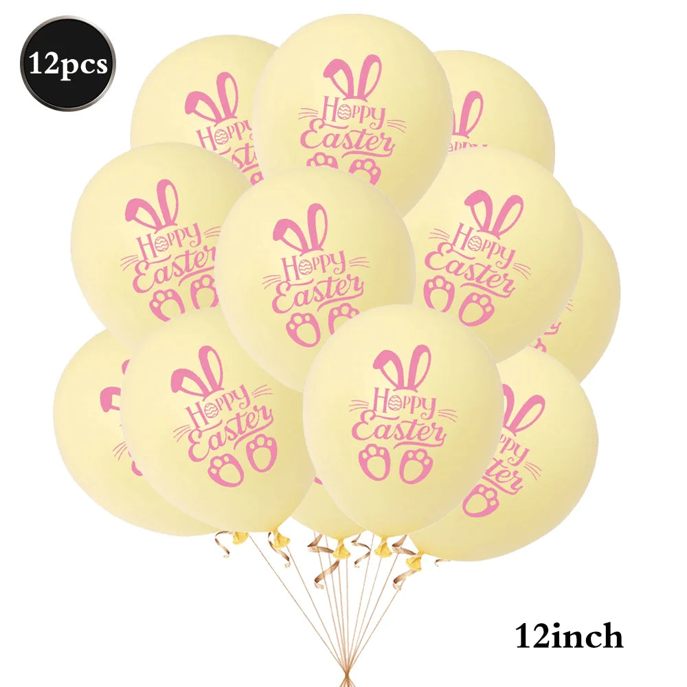 12pcs Easter Balloons Set 12inch Bunny Egg Printed Latex Balloon Happy Easter Party Decorations for Home Kids Gift Spring Decor