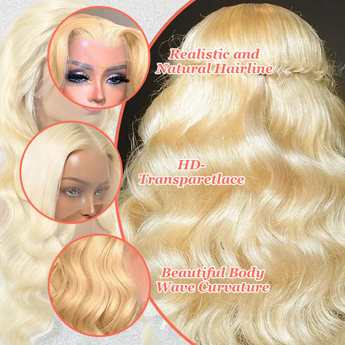 36 Inch #613 Honey Blonde 220% Density Body Wave 13x4 13x6 HD Transparent Lace Frontal Wig Brazilian Human Hair Wigs For Women