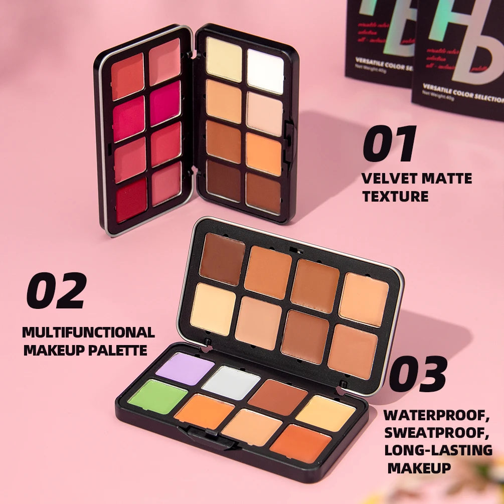 QIBEST 16 Colors Box Blusher Plate Multi-Color Cream Blush Plate Concealer Contour And Highlighter Palette Makeup Blush Face