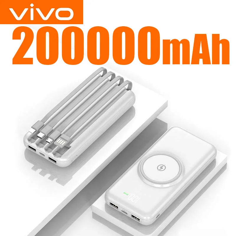 VIVO 200000mAh Power Bank Wireless Charging Power Bank Portable Mobile Power Digital Display 4 Wire For iPhone Samsung Huawei
