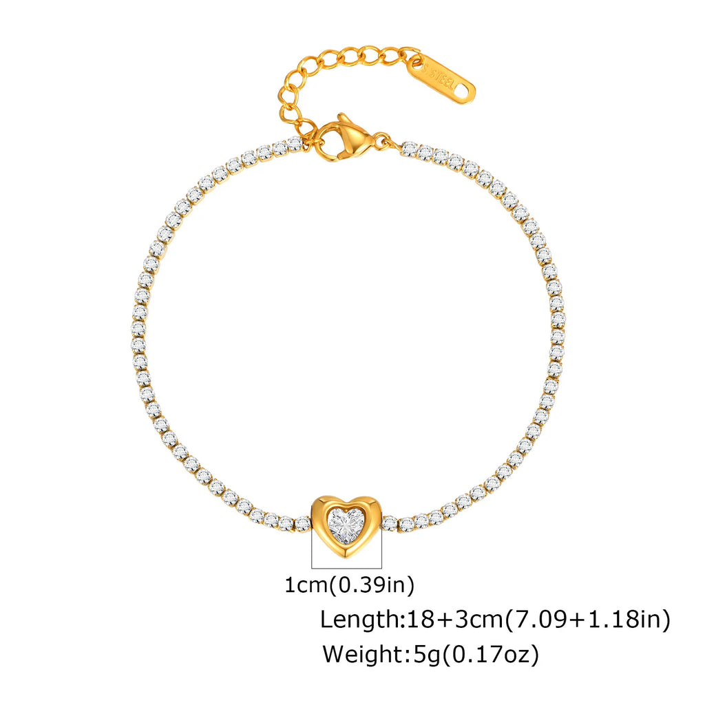 Vnox Clear Heart Zircon Snake Chain Bracelets Bangles For Women, Gold Color Stainless Steel Chain, Boho Elegant Jewelry Gifts