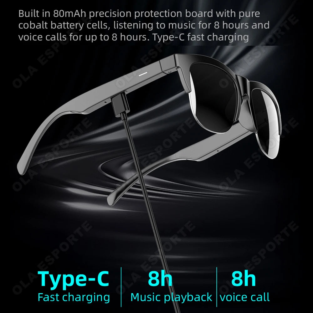 Smart AI Glasses Voice Control Wireless Call Music Playback Hi-Fi Sound Quality High-Capacity Battery UV Protection Sunglasses