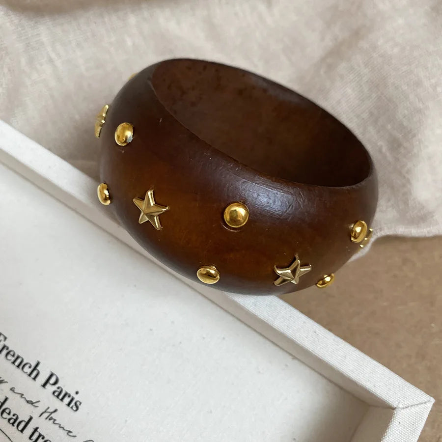 12 Styles Natural Wooden Square Round Bracelet for Women Men Hip Hop  Rivet Beads Wide Bangles Hand Jewelry Pulseras Mujer
