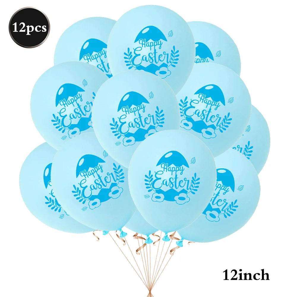 12pcs Easter Balloons Set 12inch Bunny Egg Printed Latex Balloon Happy Easter Party Decorations for Home Kids Gift Spring Decor