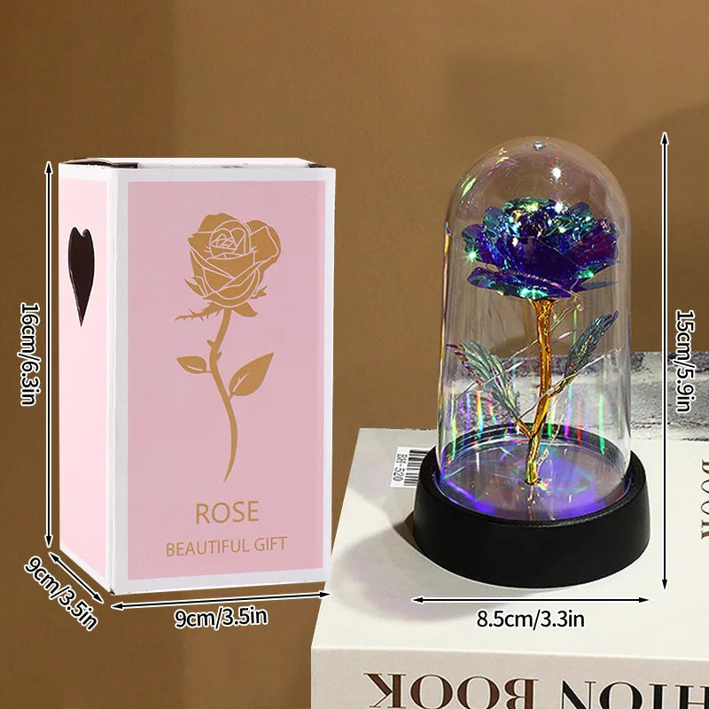 Christmas Valentine's Day Gifts Eternal Rose Flowers in Glass Cover Simulation Rose Flower Desktop Ornament For Girlfriends