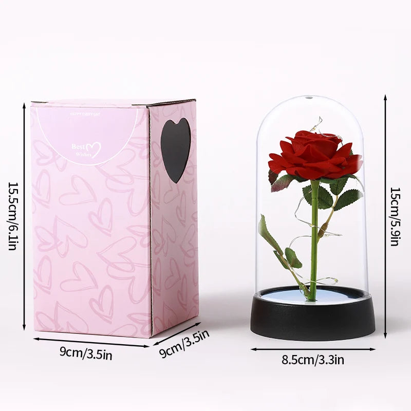 Christmas Valentine's Day Gifts Eternal Rose Flowers in Glass Cover Simulation Rose Flower Desktop Ornament For Girlfriends