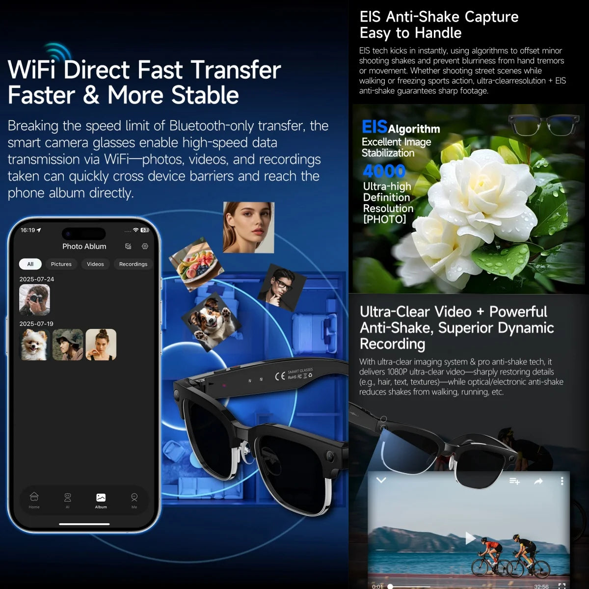 AI smart glasses with 8M Camera Recording Translation Bluetooth Call Music Men Women 2026