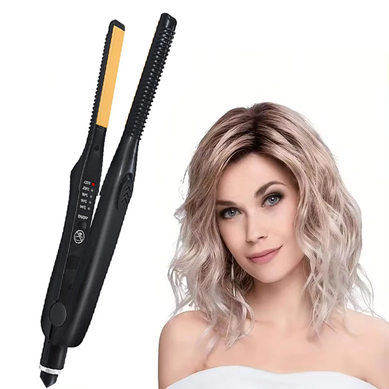 2 In 1 Hair Straightener & Curler Small Ceramic Hair Crimper Corrugation Short Hair Straightening Curling Styling Tool