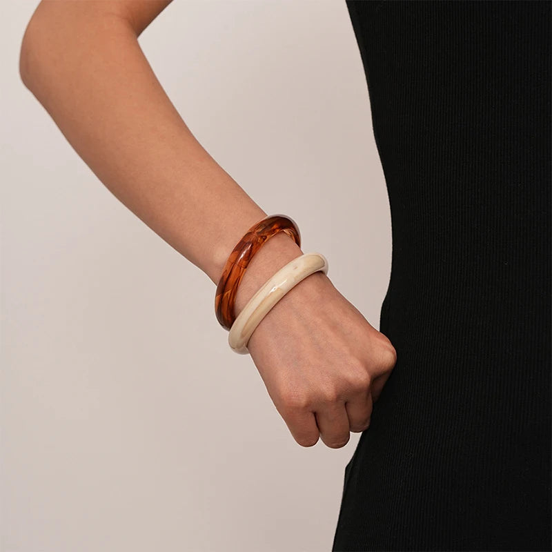 Fashion Round Marble Patterned Acrylic Bracelets Bangles for Women Simple Personality Vintage Beige Brown Bangle Female Jewelry