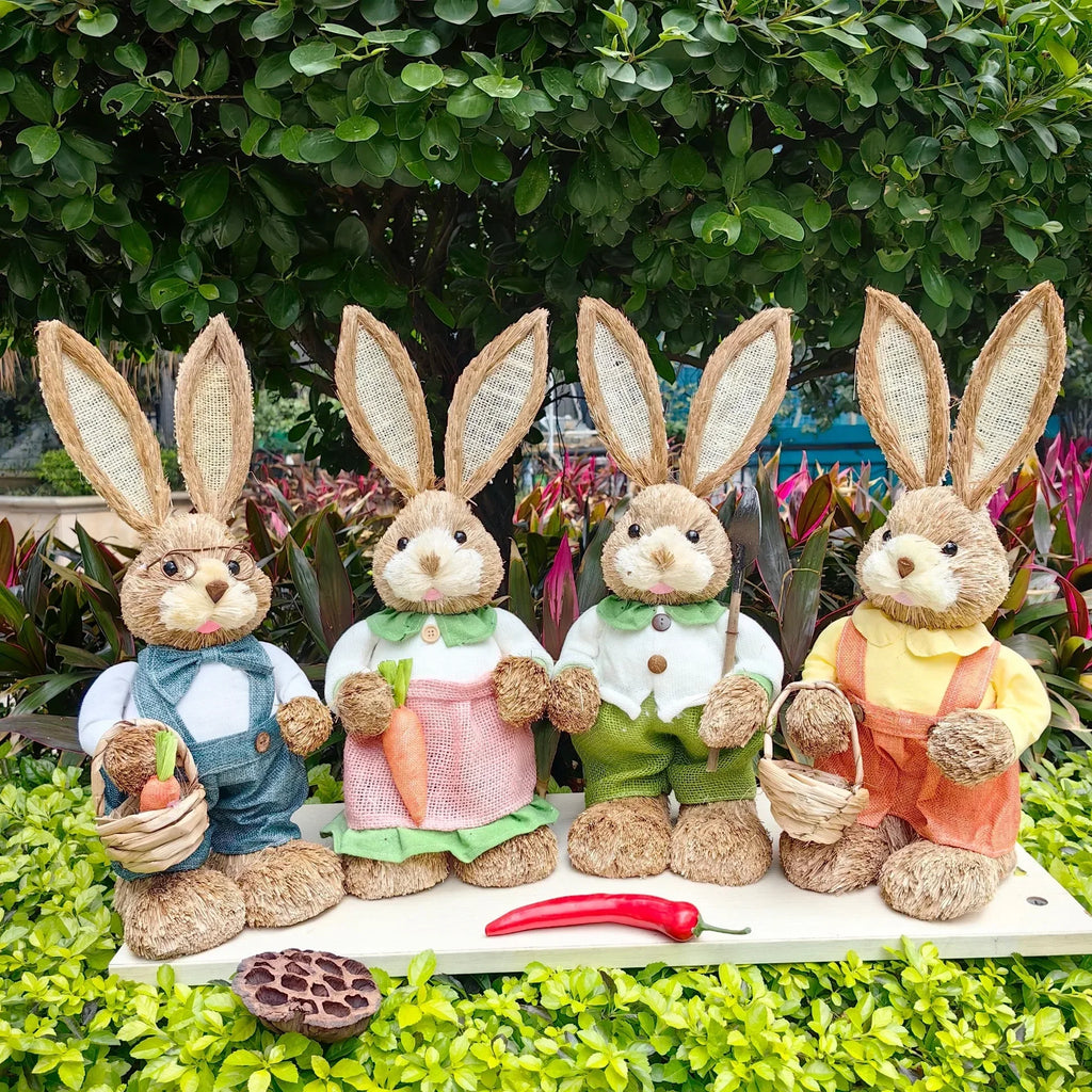 Easter Rabbit Decoration Bunny Figure Cattail Craft Ornament Home Holiday Cute Bunny Home Decoration Easter Rabbit Decoration
