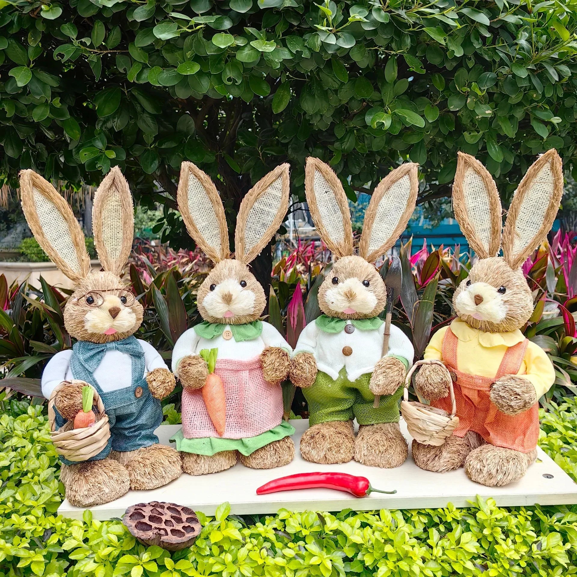Easter Rabbit Decoration Bunny Figure Cattail Craft Ornament Home Holiday Cute Bunny Home Decoration Easter Rabbit Decoration