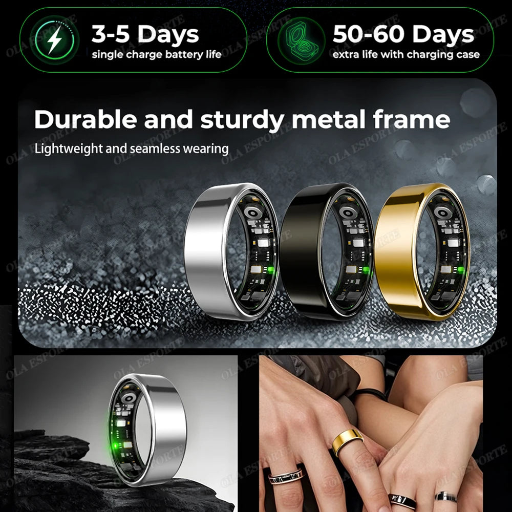 For  Smart Ring Men Women Bluetooth Monitor Blood HeartRate Blood Oxygen Monitor Smartring MultiSport 5ATM Waterproof