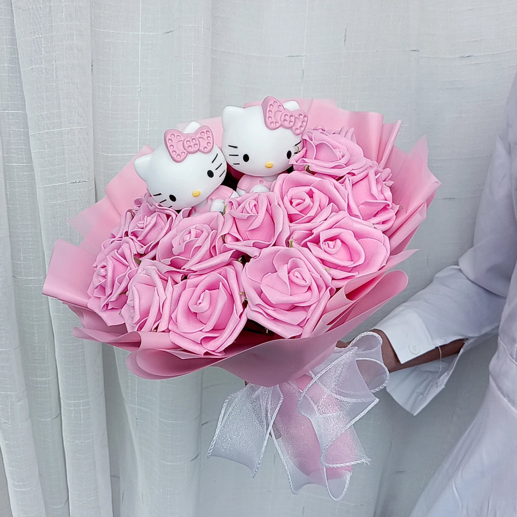 Hello KT Cartoon Plush Bouquet  Anime Rose Flowers Doll Home Wedding Decoration Christmas Valentine's Day Gift