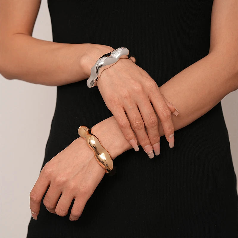 Exaggerated Irregular Cuff Bracelets for Women Fashion Punk Gold Silver Color Glossy Opening Plastic Bangle Female Jewelry