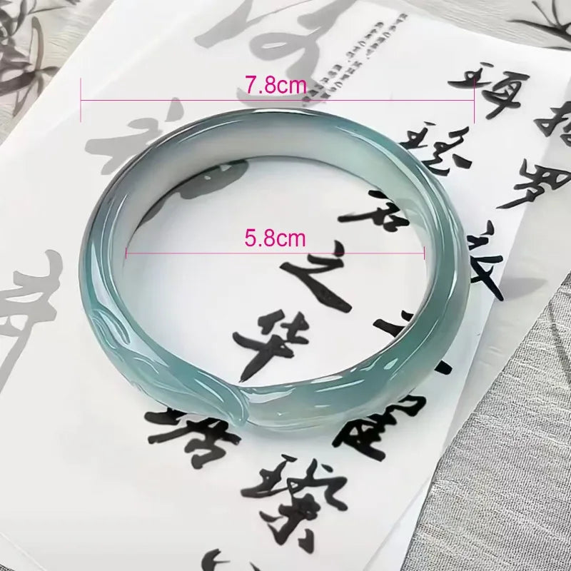 Translucent Resin Bangle for Women Chinese Style Tassel Bells Bracelet Crystal Beads Chain Bracelet Silver Color Alloy Jewelry