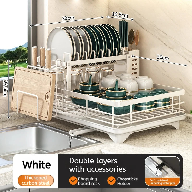 Stainless Steel Dish Drying Rack Adjustable Kitchen Plates Organizer with Drainboard Over Sink Plate Drainer Storage Organizer